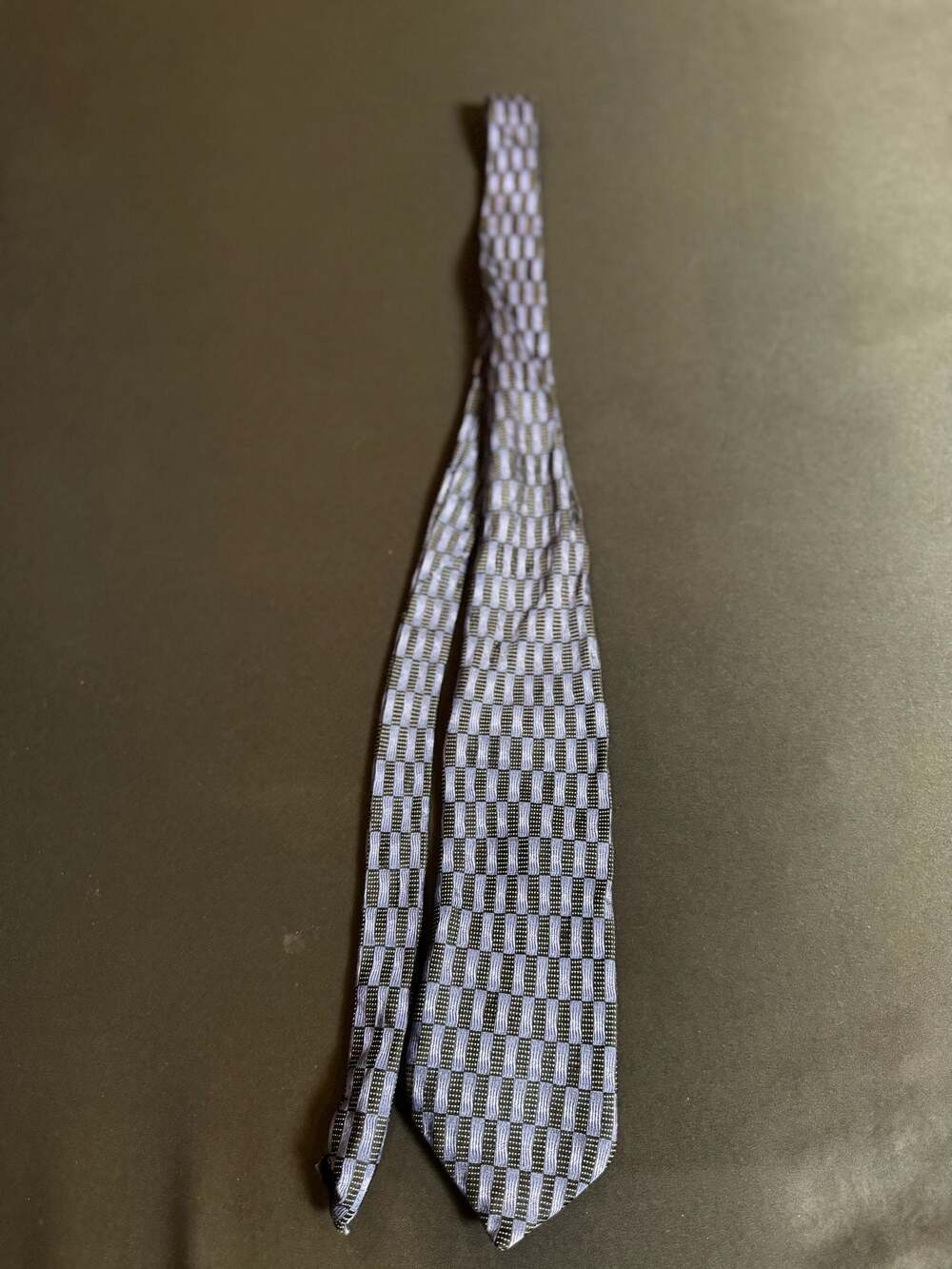 Fabio Fazio Blue and Black Geometric Checkered 100% Silk Handmade Necktie